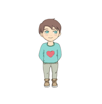 Cute boy hand drawn character vector illustration