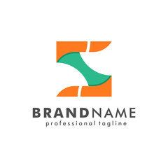 Letter S Logo Green and Orange Abstract Square Ribbon Flat Vector Design Letter Logo Template