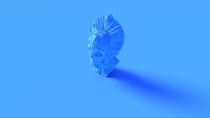 Blue Tribal Skull Mask Statue Bust 3d illustration	