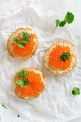 Sandwiches with red caviar