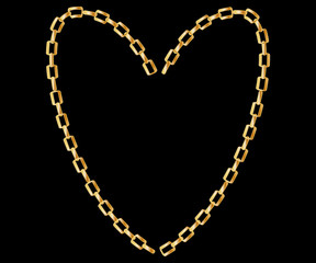 Thick golden chain - heart frame. Jewelry decoration.