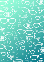 Banner for Optical Shop or Glasses clinic. Hand draw doodle background.