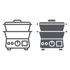 Double boiler line and glyph icon, kitchen and appliances, cooker sign, vector graphics, a linear pattern on a white background.