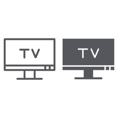 TV line and glyph icon, screen and display, television sign, vector graphics, a linear pattern on a white background.