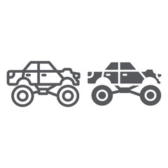Monster truck line and glyph icon, transport and extreme, monster car sign, vector graphics, a linear pattern on a white background.