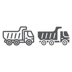 Dump truck line and glyph icon, transport and automobile, tipper truck sign, vector graphics, a linear pattern on a white background.