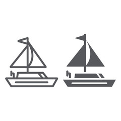 Yacht line and glyph icon, transportation and boat, sailboat sign, vector graphics, a linear pattern on a white background.