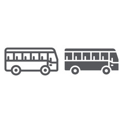 Bus line and glyph icon, transport and transportation, traffic sign, vector graphics, a linear pattern on a white background.