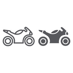 Sportbike line and glyph icon, transport and drive, motorbike sign, vector graphics, a linear pattern on a white background.