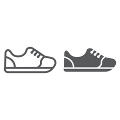 Sneakers line and glyph icon, footwear and fashion, sport shoes sign, vector graphics, a linear pattern on a white background.