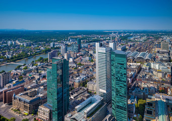 Fototapeta na wymiar Aerial view of the financial district in Frankfurt, Germany.