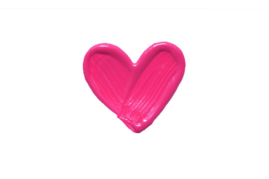 painted pink heart, white paper background, the concept of a symbol of love, isolated