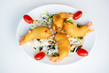 Salad - Fresh Healthy vegetables salad  served with deep fried shrimp
