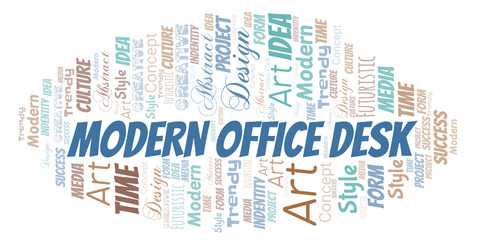 Modern Office Desk word cloud. Wordcloud made with text only.