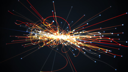 Particles collision in Hadron Collider. Astrophysics concept. 3D