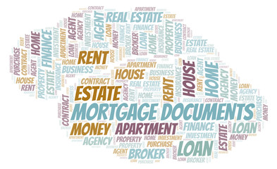 Fototapeta premium Mortgage Documents word cloud. Wordcloud made with text only.
