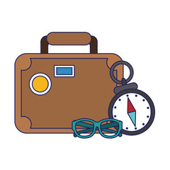 Travel and vacations symbols blue lines