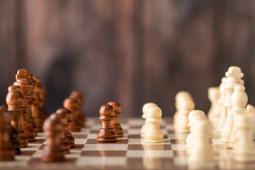 wooden chess endways on the board