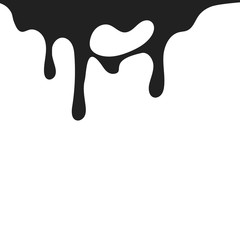 Hand drawn paint splatter background. Liquid drip. Melting ink drops. Vector isolated grunge stain.