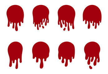 Hand drawn blood paint splatter, liquid melt. Horror leak. Bloody drops. Vector isolated illustration.