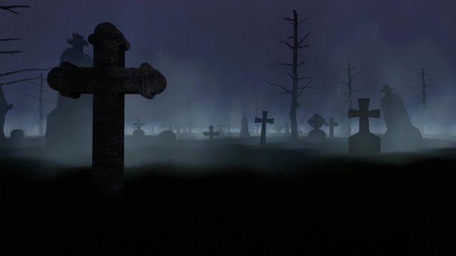 Old Graveyard, Fog, Rain, Night and Thunder