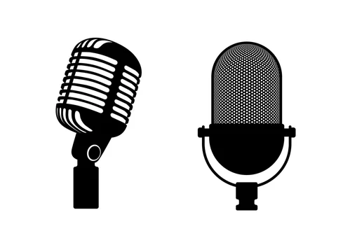 Haut-parleur et ensemble d'icône de microphone rétro, style silhouette  Vecteur par ©vec.stock 388737554