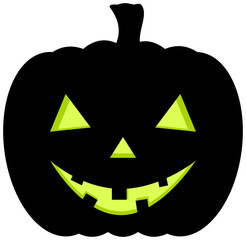 Halloween pumpkin with green eyes icon. Vector illustration.