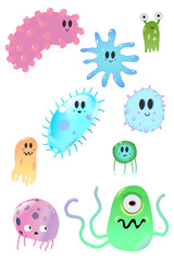 Nine colorful bacteria and germs vector set