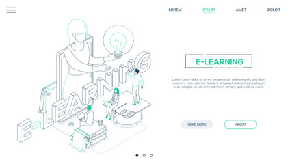 E-learning concept - line design style isometric web banner