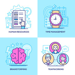 Business - set of line design style colorful illustrations