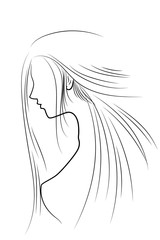 Line draw vector portrait long hair girl