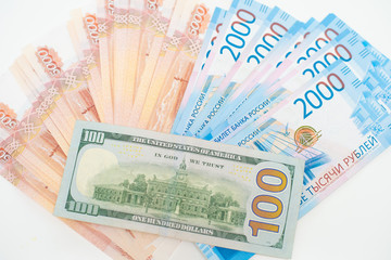 The dollars and the rubles. Business concept.