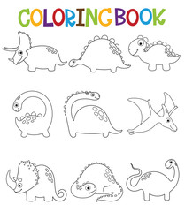 Funny cartoon dinosaurs collection. Coloring book