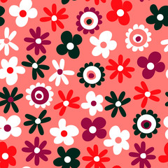 Seamless background with flowers on white. Vector flowers pattern. - Vector