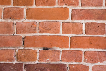 brick wall close. Red brick wall texture background