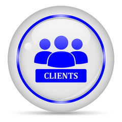 Clients icon. White glossy round vector icon in eps 10. Editable modern design internet button on white background.