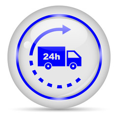 Delivery 24h. White glossy round vector icon in eps 10. Editable modern design internet button on white background.