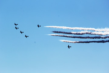 plane in the blue sky