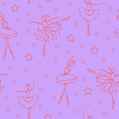 Dancing ballerina silhouette with stars.Gentle background © Randmaart