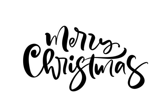 Merry Christmas calligraphic hand drawn lettering text. Vector illustration Xmas calligraphy on white background. Isolated element for banner postcard, poster design greeting card