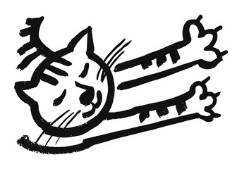 Cute relaxed cat with closed eyes. Vector isolated illustration.