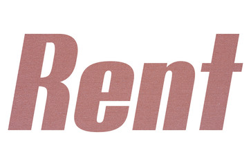 Rent word with terracotta colored fabric texture on white background