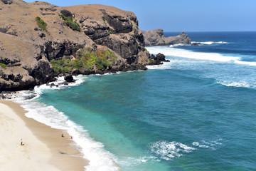 Indonesia, Lombok, Aerial view of beach near Bukit Merese Hills