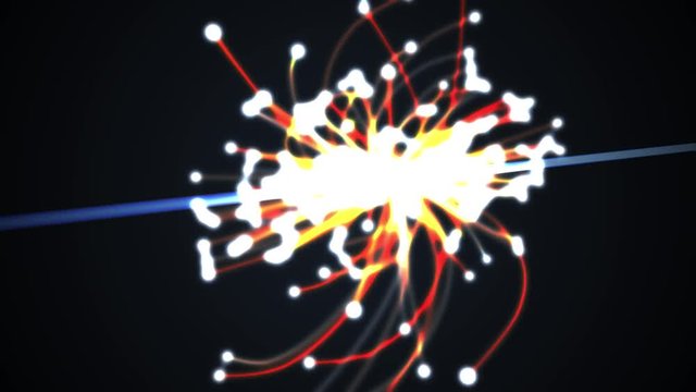 Animation of particles collision in Hadron Collider. Astrophysics concept.