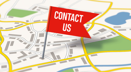 Fototapeta premium A generic city map with a flag pin - Contact us