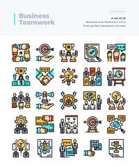 Detailed Vector Line Icons Set of Business Teamwork  .64x64 Pixel Perfect and Editable Stroke.