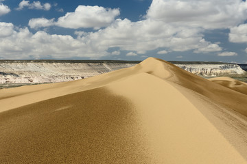 Beautiful dunes desert on the steppe landscapes close the Aktau, Mangistau province, Kazakhstan.