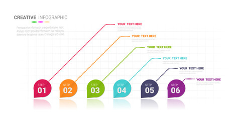 Vector 6 steps timeline infographic template with arrows. Vector illustration .