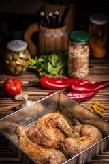 Baked chicken legs. Diet, meal.