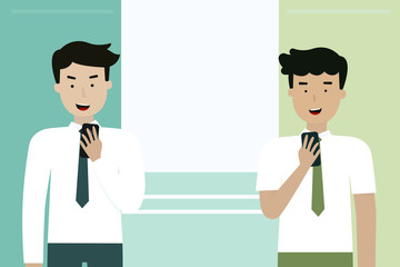 Partner Business Men with mobile phone social media connection ,flat illustration cartoon design
